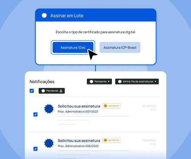  Imagem ilustrando assinatura em lote na 1Doc.