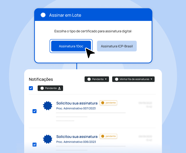 Print mostrando assinatura em lote na 1Doc, sistema de gestão pública para prefeituras.